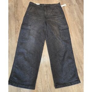 Jessica Simpson Cargo Jeans Women Size 16 High Rise Black Denim Wide Leg Pockets